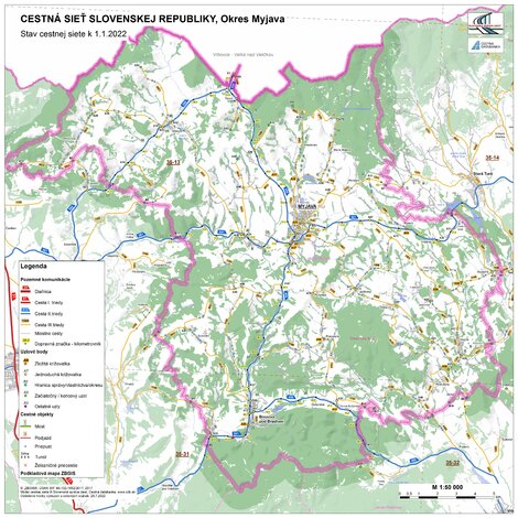 Mapa cestnej siete - okres_myjava