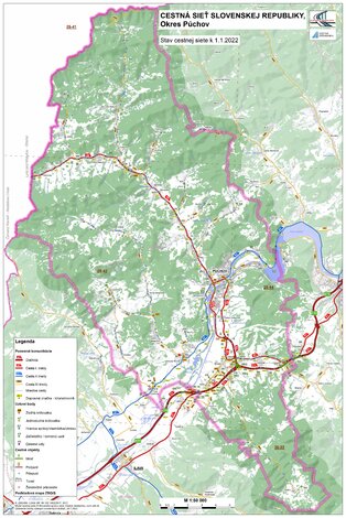 Mapa cestnej siete - okres_puchov