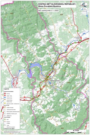 Mapa cestnej siete - okres_povazska_bystrica