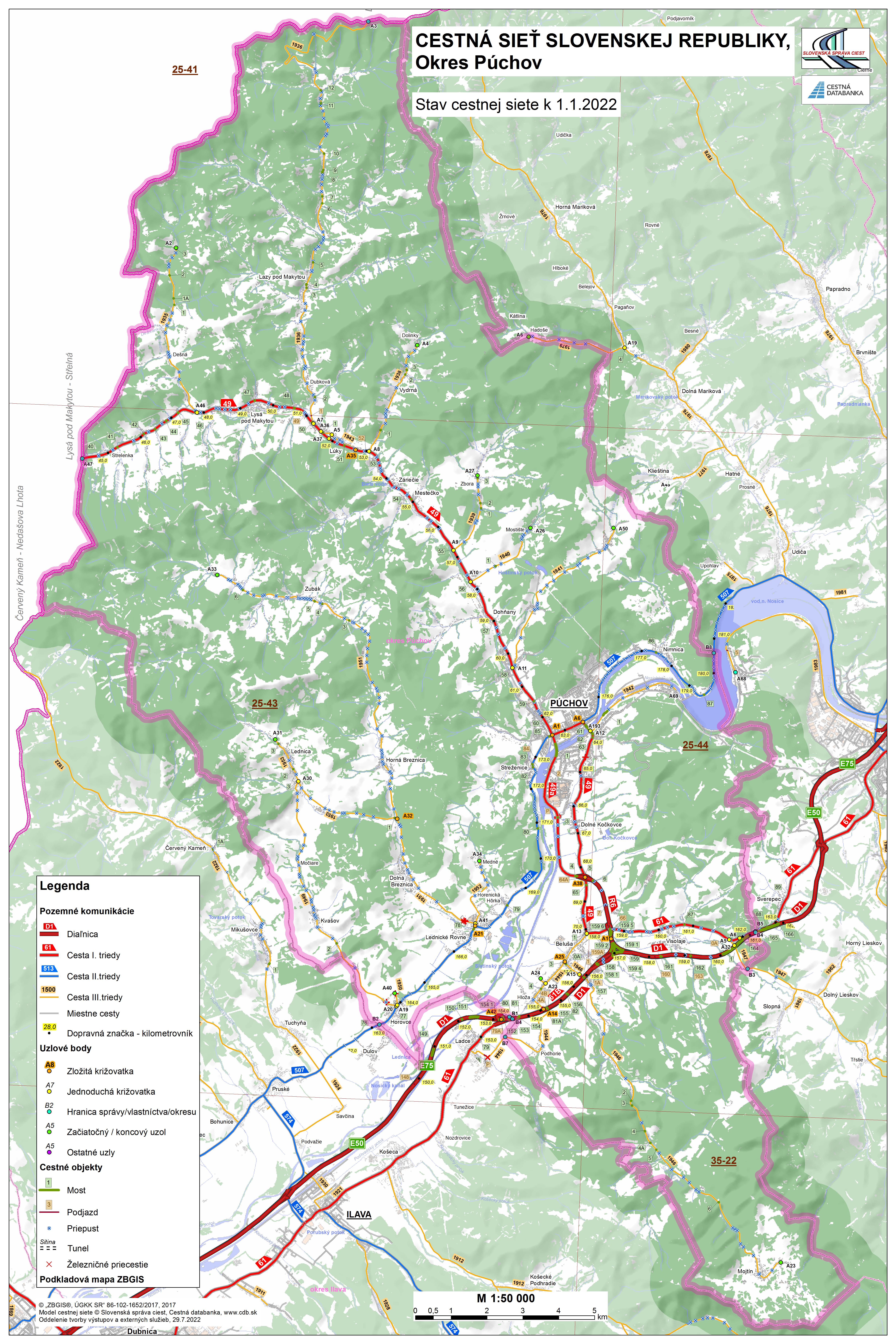 Mapa cestnej siete - okres_puchov