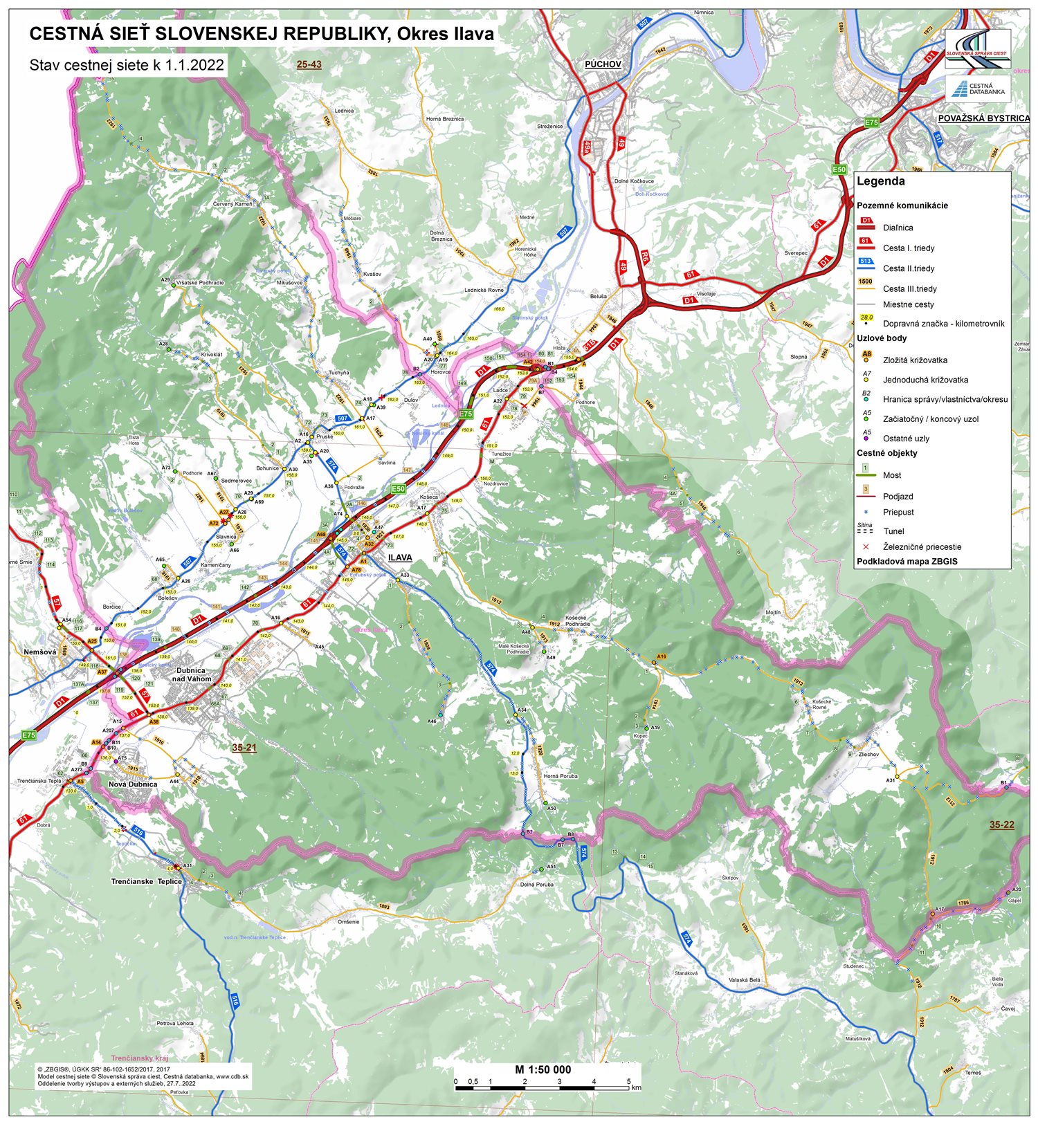 Mapa cestnej siete - okres_ilava