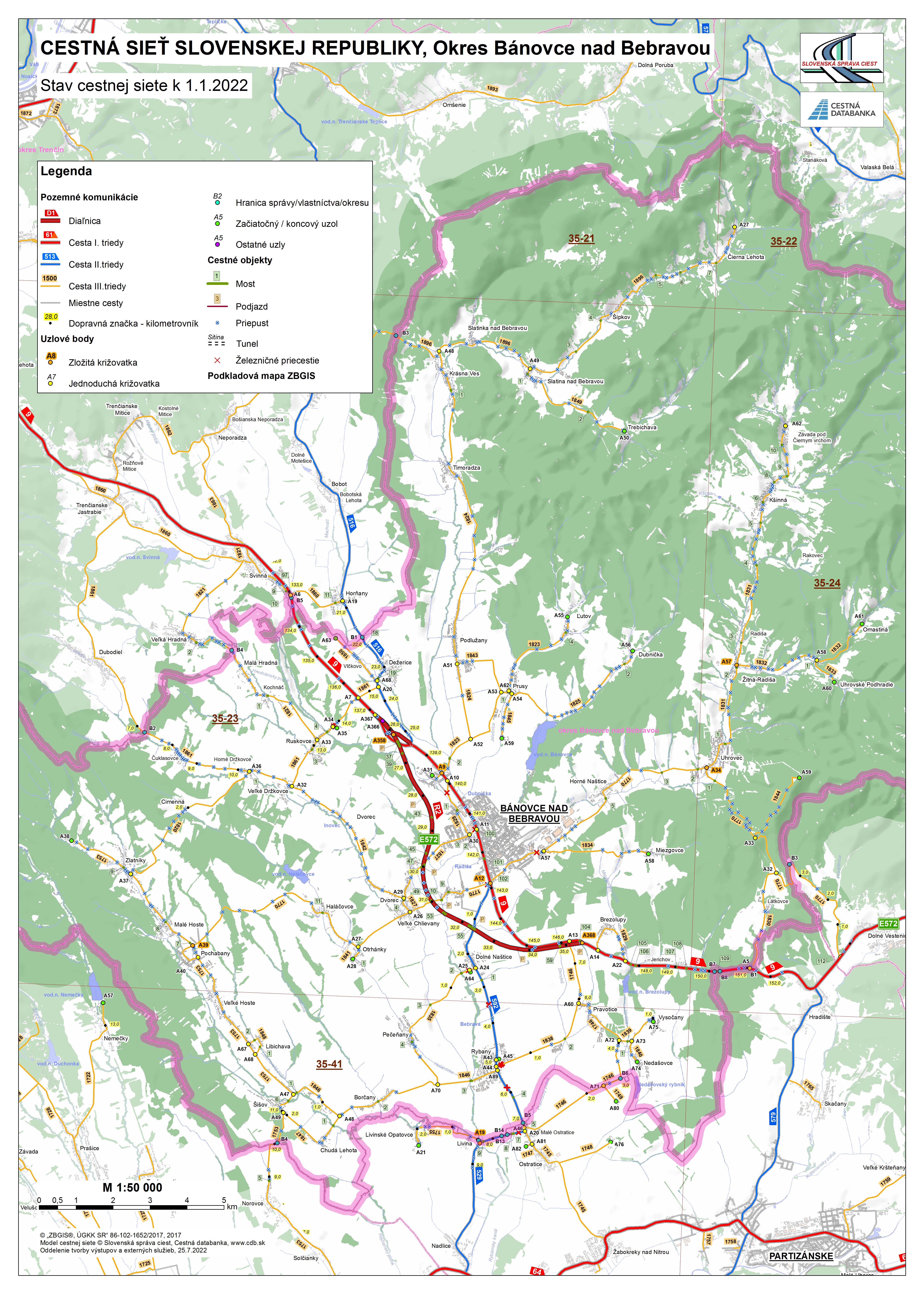 Mapa cestnej siete - okres_banovce_nad_bebravou