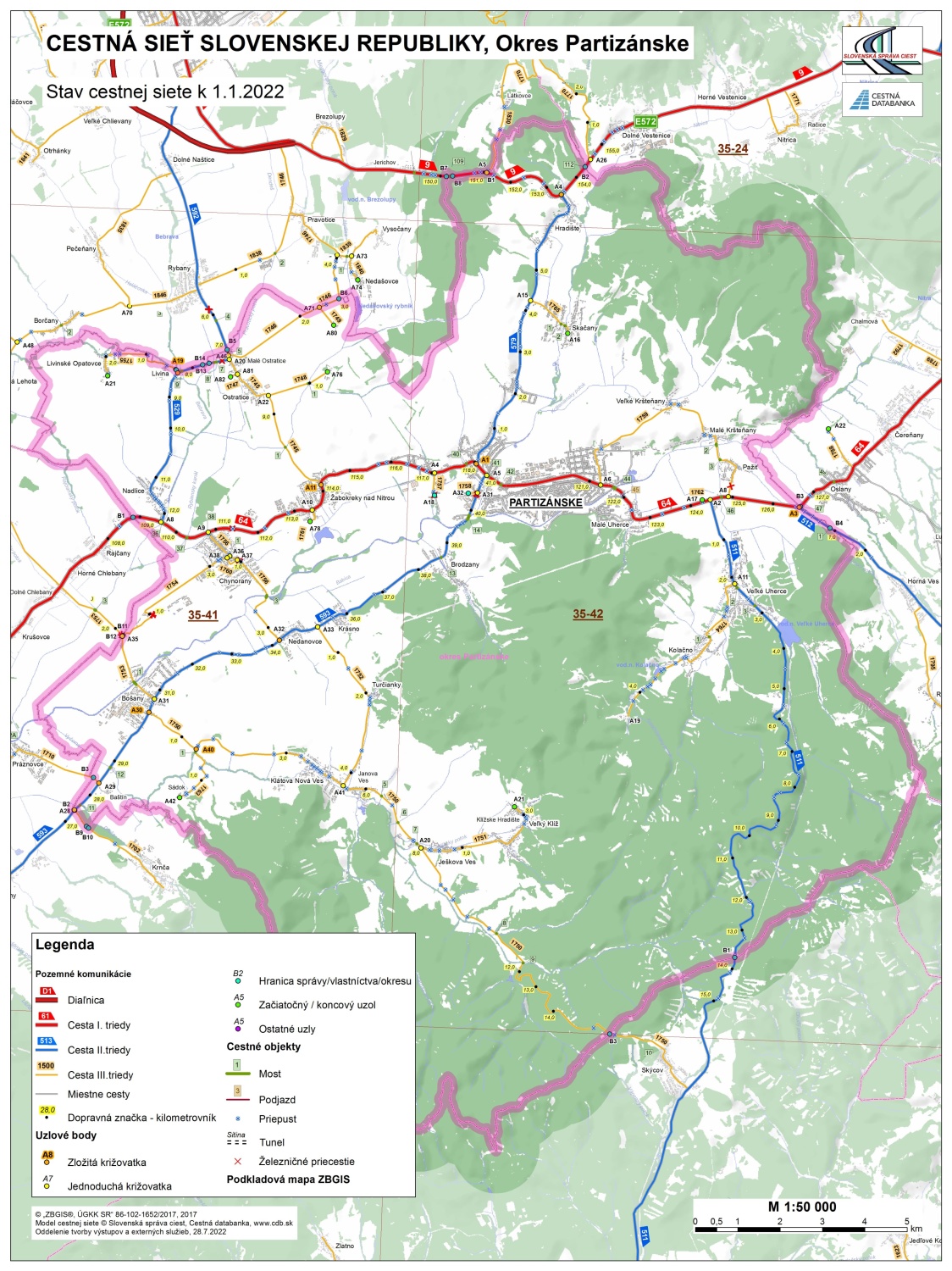Mapa cestnej siete - okres_partizanske