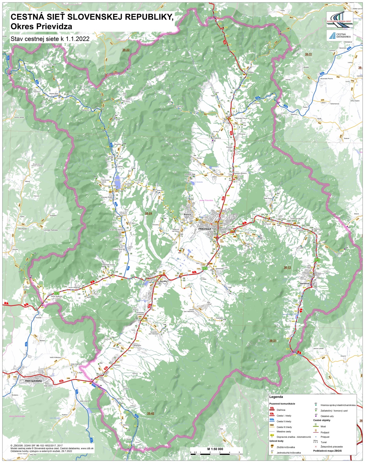 Mapa cestnej siete - okres_prievidza