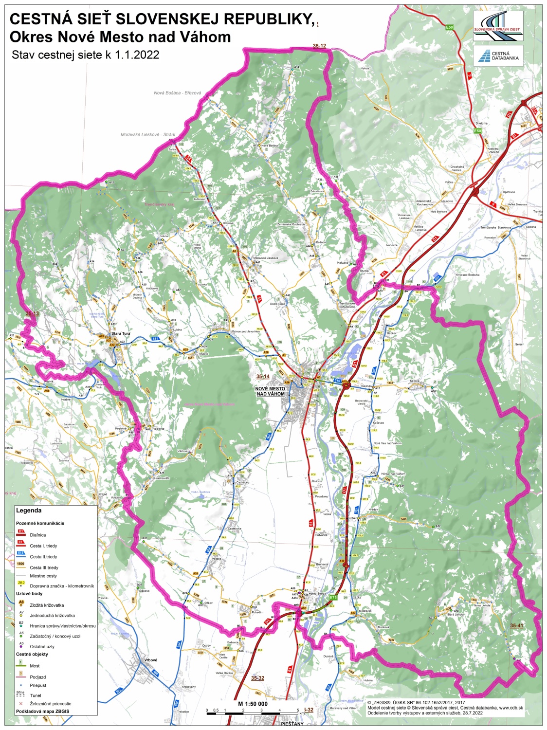 Mapa cestnej siete - okres_nove_mesto_nad_vahom
